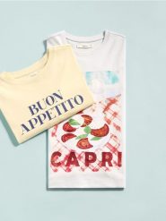 T-shirt z nadrukiem - jasnożółty. Żółte t-shirty damskie Reserved, l, bez wzorów, z bawełny, bez kołnierzyka. W wyprzedaży za 35.99 zł.