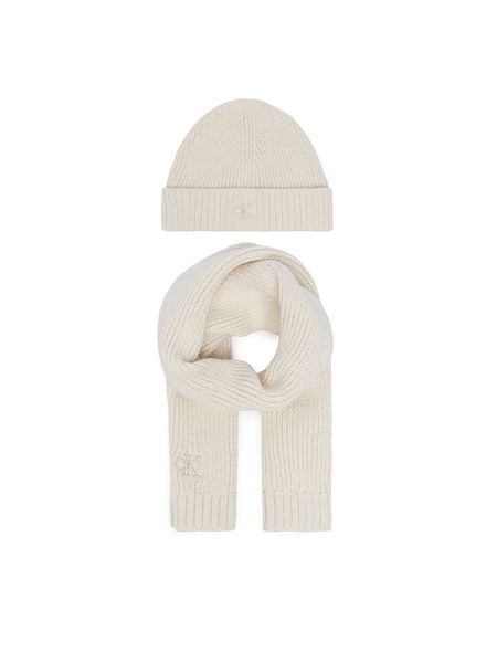 Calvin Klein Jeans Zestaw szalik i czapka Knitted Scarf Beanie Giftbox LVCKFJP00N Kremowy. Białe czapki zimowe damskie Calvin Klein Jeans, z bawełny. Za 209.99 zł.