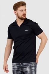BALMAIN Czarna koszulka polo z aksamitnym logo. Czarne koszulki polo męskie Balmain, m, bez wzorów, bez ramiączek. W wyprzedaży za 1,199.99 zł.
