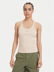 Tommy Jeans Top Racerback DW0DW22264 Biały Slim Fit. Białe topy damskie Tommy Jeans, xl, bez wzorów, z bawełny, bez kołnierzyka. Za 169.99 zł.