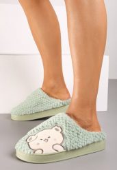 Zielone Kapcie na Grubej Podeszwie z Haftowanym Wzorem Laonora. Zielone kapcie damskie Born2be. Za 29.99 zł.
