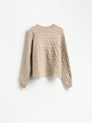 Sweter z warkoczowym splotem - brązowy. Brązowe swetry klasyczne damskie Reserved, l, z dzianiny, bez kołnierzyka. Za 119.99 zł.