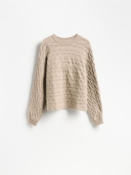 Sweter z warkoczowym splotem - brązowy. Brązowe swetry klasyczne damskie Reserved, l, z dzianiny, bez kołnierzyka. Za 119.99 zł.