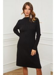 Joséfine Sukienka dzianinowa "Garcy" w kolorze czarnym rozmiar: XL. Czarne sukienki damskie Joséfine, xl, bez wzorów, z dzianiny, bez kołnierzyka, bez ramiączek, midi, rozkloszowane. Za 184.02 zł.