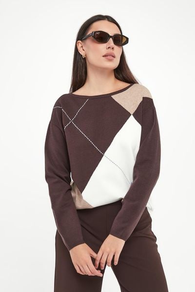 Sweter damski w romby JOSEPH RIBKOFF. Swetry klasyczne damskie Joseph Ribkoff, s, bez kołnierzyka. Za 949.00 zł.