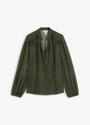 Bluzka z koronkowym zdobieniem. Zielone bluzki damskie bonprix, z aplikacjami, z koronki, bez kołnierzyka, bez ramiączek. Za 129.99 zł.
