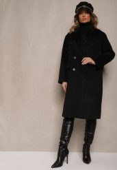 Czarny Klasyczny Płaszcz Dwurzędowy z Kieszeniami Tereti. Czarne płaszcze damskie Renee, l, bez wzorów, z jeansu, eleganckie. Za 149.99 zł.