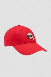 KARL LAGERFELD Czerwona czapka z daszkiem Ikon Cap. Czerwone czapki z daszkiem damskie Karl Lagerfeld, bez wzorów, z bawełny. W wyprzedaży za 239.99 zł.