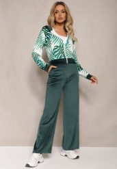 Ciemnozielony Komplet Dresowy Welurowy Bluza z Kapturem i Florystycznym Printem oraz Szerokie Luźne Spodnie Raiantise. Zielone bluzy z kapturem damskie Renee, m, z dresówki. Za 69.99 zł.