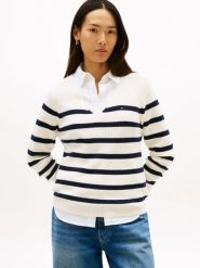 Tommy Hilfiger Sweter z dzianiny Kobiety Bawełna biały|niebieski, XS. Białe swetry klasyczne damskie Tommy Hilfiger, xs, z bawełny, bez kołnierzyka. Za 229.95 zł.