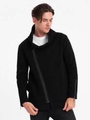 Rozpinana bluza męska ze stójką LONDON - czarna B1362 - XXL. Czarne bluzy bez kaptura męskie Ombre Clothing, m, z bawełny. Za 173.99 zł.