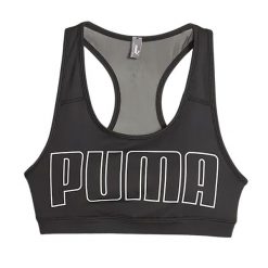 Stanik fitness PUMA Mid Impact 4Keeps Graphic PM. Czarne biustonosze sportowe damskie Puma, bez wzorów. Za 69.99 zł.