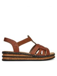Rieker Sandały 62918-22 Brązowy. Brązowe sandały damskie Rieker, bez wzorów, z syntetyku, bez obcasa, na koturnie. Za 219.99 zł.