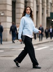 Sweter z golfem - błękitny. Niebieskie golfy damskie Sinsay, l, bez wzorów, bez ramiączek. Za 49.99 zł.