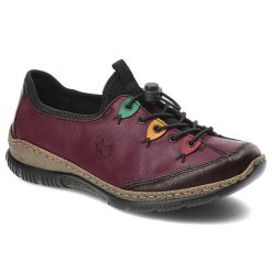 Różowe Półbuty Rieker Wygodne Buty Damskie. Czerwone półbuty damskie Rieker, bez wzorów, ze skóry, eleganckie, bez obcasa. Za 279.00 zł.