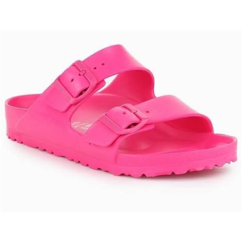 Klapki damskie Birkenstock Arizona Eva. Czerwone klapki damskie Birkenstock, bez wzorów, z materiału, bez obcasa. Za 371.00 zł.