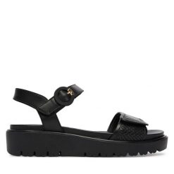 Sandały Ara. Czarne sandały damskie Ara, bez wzorów, bez obcasa, na płaskiej podeszwie. Za 429.99 zł.