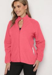 Różowa Bluza na Suwak o Prostym Kroju ze Stójką i Kieszeniami Esamira. Czerwone bluzy bez kaptura damskie Born2be, l, z jeansu. Za 44.99 zł.