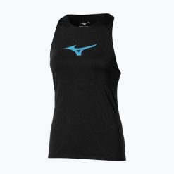 Koszulka do biegania damska Mizuno Core Runbird Tank Top. Czarne topy sportowe damskie Mizuno, l, bez wzorów, z materiału, bez ramiączek. Za 139.99 zł.