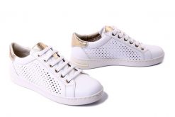 GEOX D151BB 085CF C0232 white/gold, półbuty damskie. Białe półbuty damskie Geox, bez wzorów, bez obcasa. Za 363.30 zł.