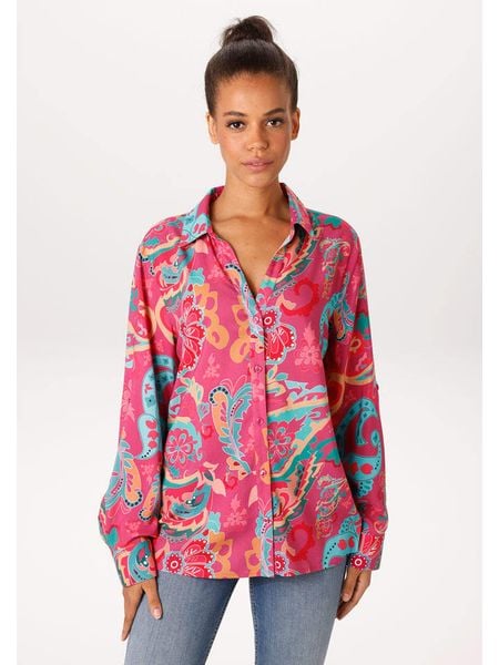 Aniston Bluzka w kolorze różowo-turkusowym rozmiar: 46. Różowe bluzki damskie Aniston, bez wzorów, z wiskozy, bez kołnierzyka, bez ramiączek. Za 106.38 zł.