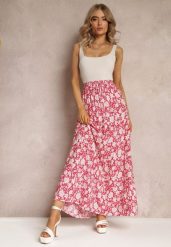 Czerwona Bawełniana Spódnica Maxi w Kwiaty Eile. Czerwone spódniczki damskie Renee, s, bez wzorów, z bawełny, maxi. Za 44.99 zł.