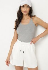 Szary Top z Prążkowanego Materiału Turine. Szare topy damskie Born2be, m, bez wzorów, prążkowane, bez kołnierzyka. Za 29.99 zł.