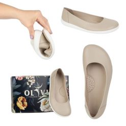 Olivier Barefoot Damskie Czółenka minimalistyczne wsuwane 1771POL beżowe beżowy. Brązowe czółenka damskie bez wzorów, z materiału, bez obcasa, na płaskiej podeszwie. Za 453.66 zł.