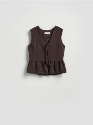 Kamizelka z lyocellem - ciemnobrązowy. Brązowe kamizelki damskie Reserved, l, z lyocellu. Za 99.99 zł.