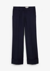 Spodnie z poszerzanymi nogawkami z wełną. Niebieskie spodnie materiałowe damskie bonprix, bez wzorów, z wełny, eleganckie. Za 289.99 zł.