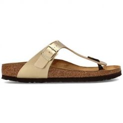 Japonki damskie Birkenstock Gizeh. Żółte klapki damskie Birkenstock, bez wzorów, z materiału, bez obcasa. Za 296.10 zł.