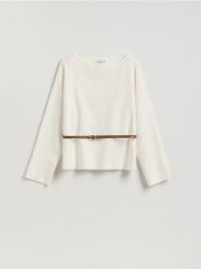 Sweter z paskiem - złamana biel. Swetry klasyczne damskie Reserved, l, z dzianiny, bez kołnierzyka. Za 139.99 zł.