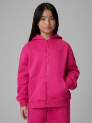 Bluza dresowa loose z kapturem dziewczęca 4F 4FJRSS26TSWSF2715. Fioletowe bluzy z kapturem damskie 4f, z bawełny. Za 99.99 zł.