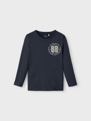 NAME IT Bluzka 13218862 Granatowy Regular Fit. Niebieskie t-shirty chłopięce Name it, bez wzorów, z bawełny, bez ramiączek. Za 49.99 zł.