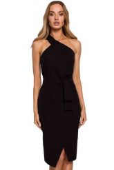 Sukienka elegancka ołówkowa na jedno ramię z rozcięciem czarna. Czarne sukienki damskie Sukienki.shop, s, bez wzorów, eleganckie, bez kołnierzyka, bez ramiączek, ołówkowe. Za 209.00 zł.