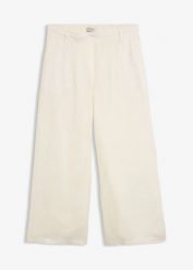 Spodnie culotte z czystego lnu. Zielone spodnie materiałowe damskie bonprix, bez wzorów. Za 189.99 zł.