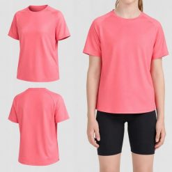 KOSZULKA SPORTOWA DZIEWCZĘCA 4F T-SHIRT SZYBKOSCHNĄCY. Czerwone koszulki dziewczęce 4f, bez wzorów, z materiału, bez ramiączek. Za 49.99 zł.