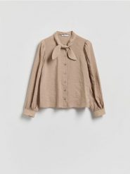 Koszula z modalem - beżowy. Brązowe koszule damskie Reserved, l, bez wzorów, z tkaniny, bez kołnierzyka, bez ramiączek. Za 119.99 zł.