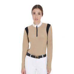 Damska koszulka polo slim fit z technicznej tkaniny. Brązowe topy sportowe damskie EQUESTRO, xl, bez wzorów, z bawełny, bez ramiączek. Za 186.50 zł.
