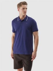 4F Koszulka polo regular męska - granatowa M. Niebieskie koszulki polo męskie 4f, m, bez wzorów, z bawełny, bez ramiączek. W wyprzedaży za 59.99 zł.