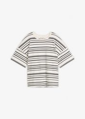 T-shirt w paski z czystej bawełny. Białe t-shirty damskie bonprix, bez wzorów, z bawełny, bez kołnierzyka. Za 37.99 zł.
