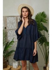 Lin Passion Lniana sukienka w kolorze granatowym rozmiar: 40/42. Niebieskie sukienki damskie Lin Passion, bez wzorów, ze lnu, klasyczne, bez kołnierzyka, bez ramiączek, mini. Za 176.08 zł.