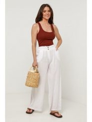 Lin Passion Lniane spodnie w kolorze białym rozmiar: 40/42. Białe spodnie materiałowe damskie Lin Passion, bez wzorów, ze lnu, klasyczne, z standardowym stanem. Za 130.99 zł.