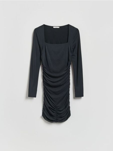 Sukienka mini z modalem - ciemnoszary. Szare sukienki damskie Reserved, l, bez wzorów, z dzianiny, bez kołnierzyka, bez ramiączek, mini, dopasowane. W wyprzedaży za 89.99 zł.