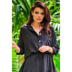 Luźna Koszula z Podpinanym Rękawem - Czarna. Czarne koszule damskie Awama, l, bez wzorów, z elastanu, bez kołnierzyka, bez ramiączek. Za 209.90 zł.