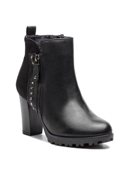 Jenny Fairy Botki WS16002-6 Czarny. Czarne botki damskie Jenny Fairy, ze skóry, bez obcasa, na słupku, bez zapięcia. Za 57.99 zł.