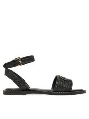 Guess Sandały FLJSIY FAB03 Czarny. Czarne sandały damskie Guess, z aplikacjami, ze skóry, bez obcasa, na płaskiej podeszwie. Za 279.99 zł.