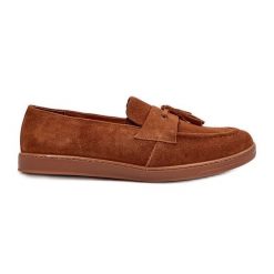 Męskie Zamszowe Loafersy Półbuty Zazoo 1566 Brązowe. Brązowe półbuty męskie ze skóry, bez zapięcia. Za 461.16 zł.