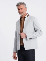 Męska melanżowa marynarka z dodatkiem rayonu ze stójką – szary melanż V4 OM-BLZB-0131 - XXL. Szare marynarki męskie Ombre Clothing, bez wzorów, z materiału. Za 257.99 zł.