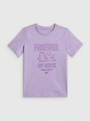 4F T-shirt regular z nadrukiem dziewczęcy - fioletowy 152 (11-12 lat). Fioletowe koszulki dziewczęce 4f, uniwersalny, bez wzorów, z bawełny, bez ramiączek. Za 49.99 zł.